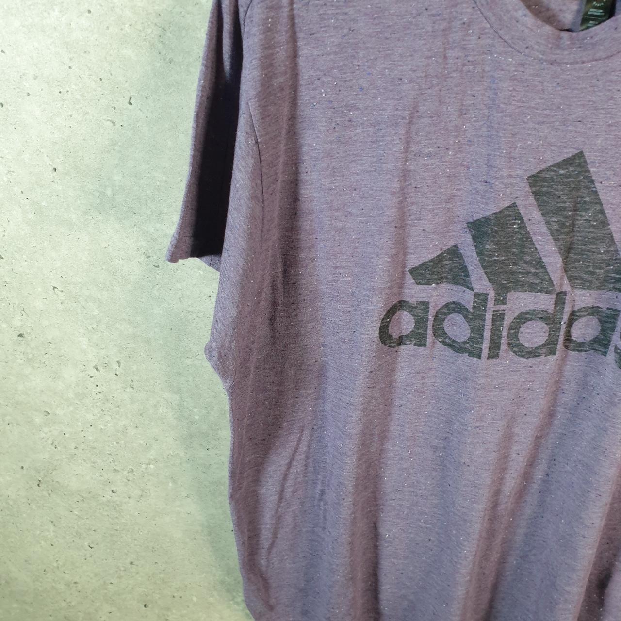 Vintage Adidas Spell out Sustainable T Shirt Womens XL Purple Three Stripes Logo Athletic