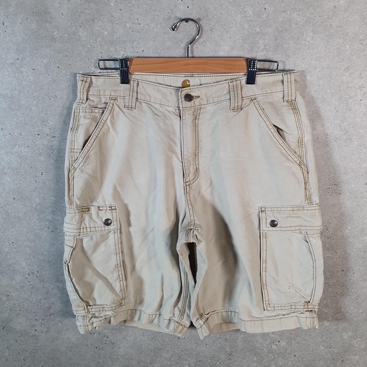 Vintage Carhartt Baggy Carpenter Shorts Jorts Cargo Men’s W34 Beige Relaxed Fit Workwear Big Fish Vintage