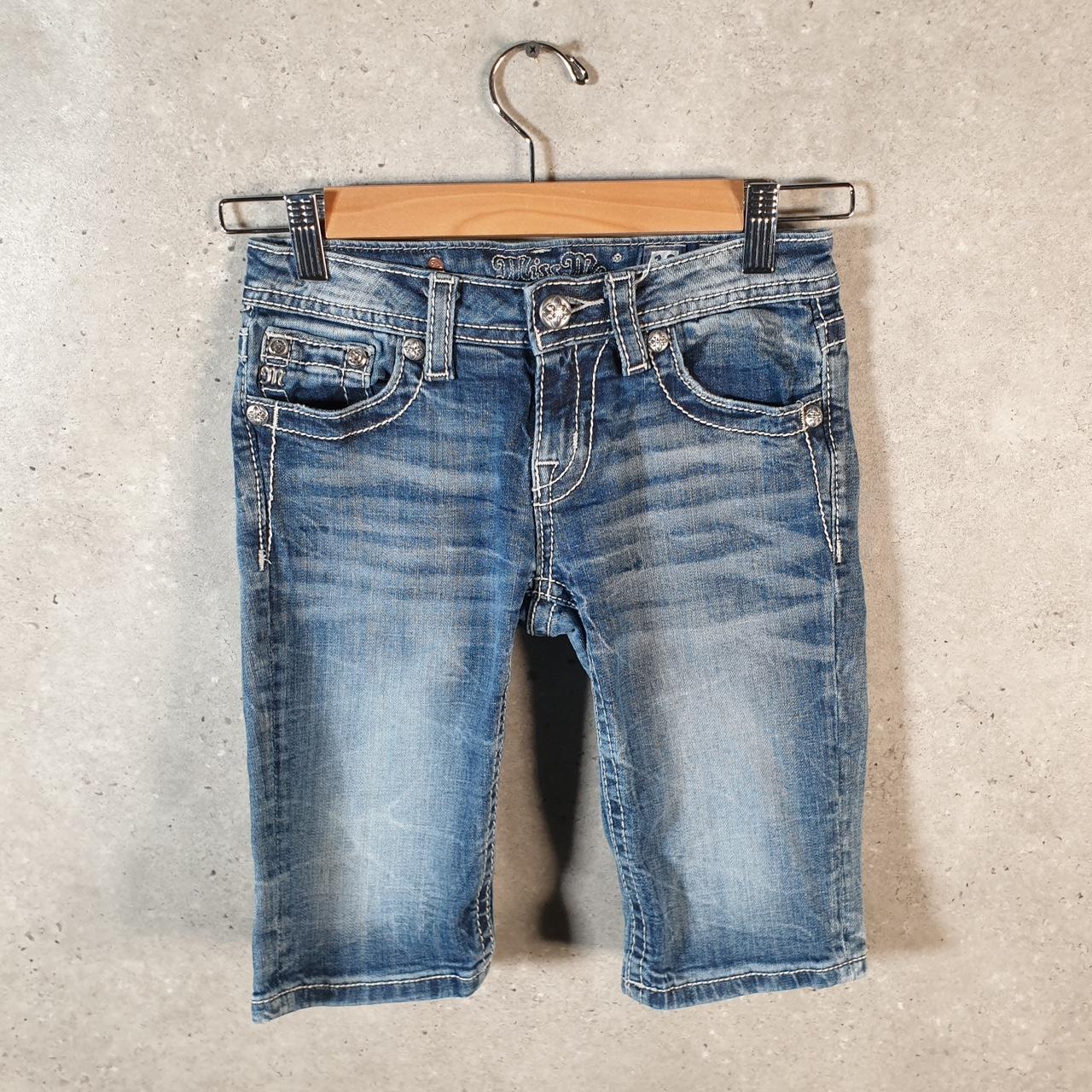 Vintage Miss Me Baggy Y2K Hip Hop Jeans Shorts Jorts Womens W24 Blue Denim Low Rise