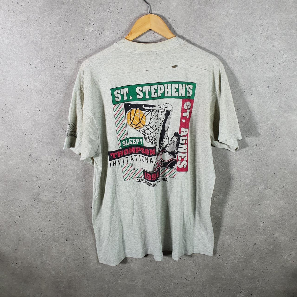 Vintage Fruit of the Loom Best St Stephen’s Virginia 1994 Single Stitch T Shirt Men’s XL Grey Big Fish Vintage