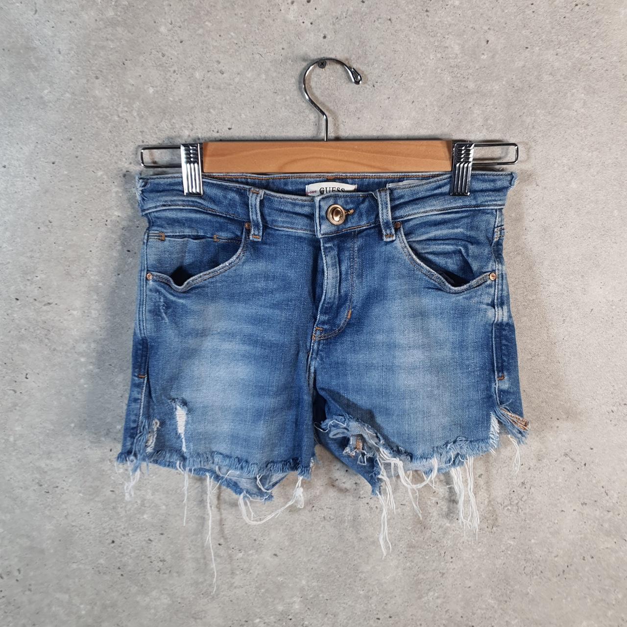 Vintage Guess Cut Off Shorts Jorts Cargo Womens W26 Blue Relaxed Denim