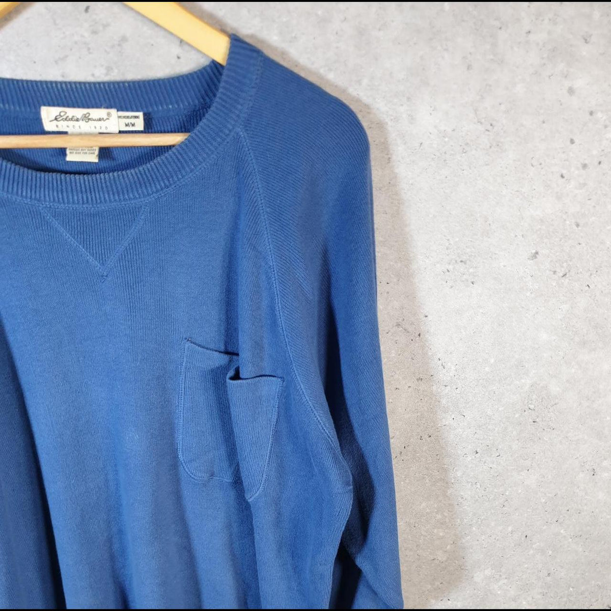 Vintage Eddie Bauer Knit Sweater Womens Medium Blue Y2K Pullover Pocket