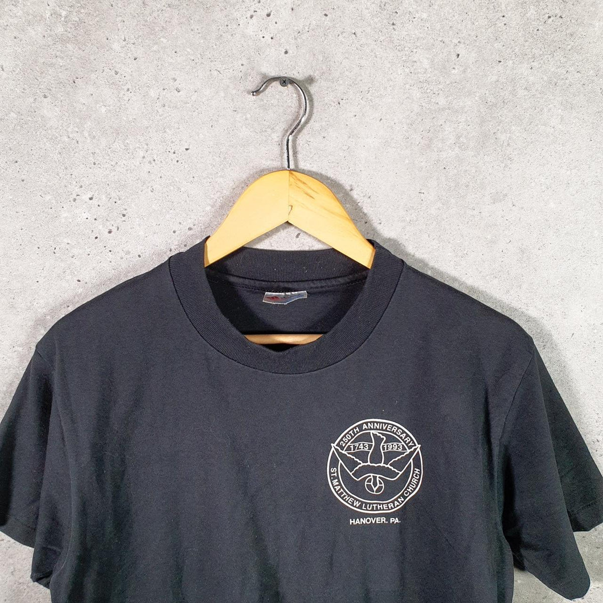 Vintage Hanes 50/50 1993 Hanover Church USA 90s Single Stitch T Shirt Men’s Medium Black Big Fish Vintage