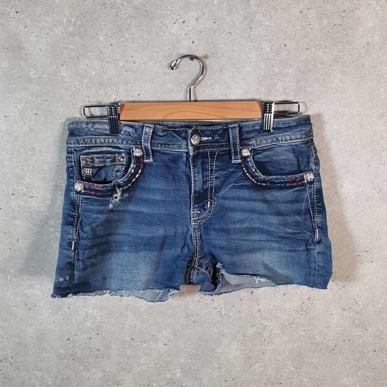 Vintage Miss Me Baggy Y2K Hip Hop Jeans Shorts Jorts Womens W30 Blue Denim USA A4825