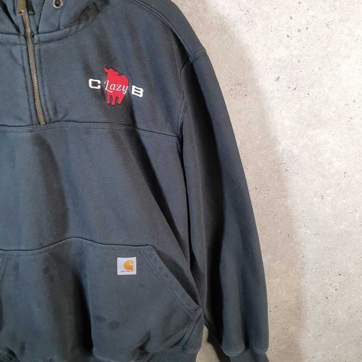 Vintage Carhartt Rain Defender Hoodie Men’s Large Black 1/4 Zip Pullover Blank USA Loose Fit