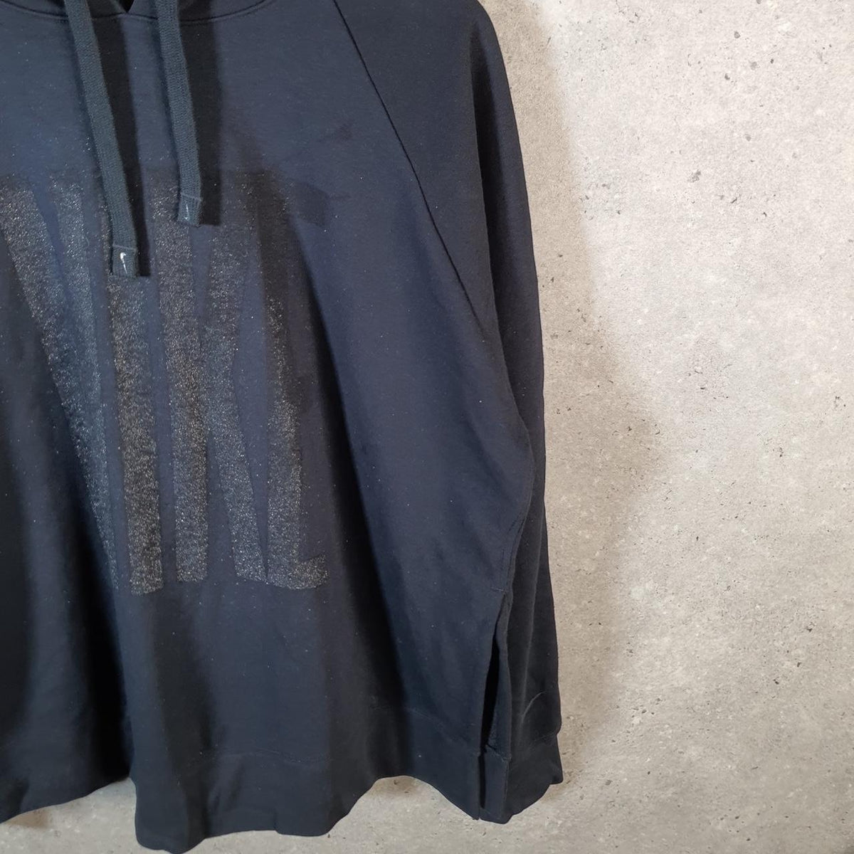 Vintage Nike Dri Fit Spellout Hoodie Womens Large Black Swoosh Y2K Pullover Logo