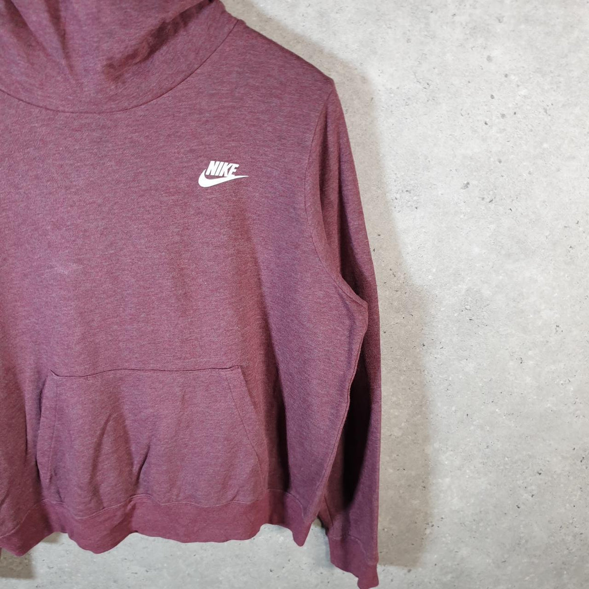 Vintage Nike Club Spellout Hoodie Womens Large Burgundy Swoosh Y2K Pullover