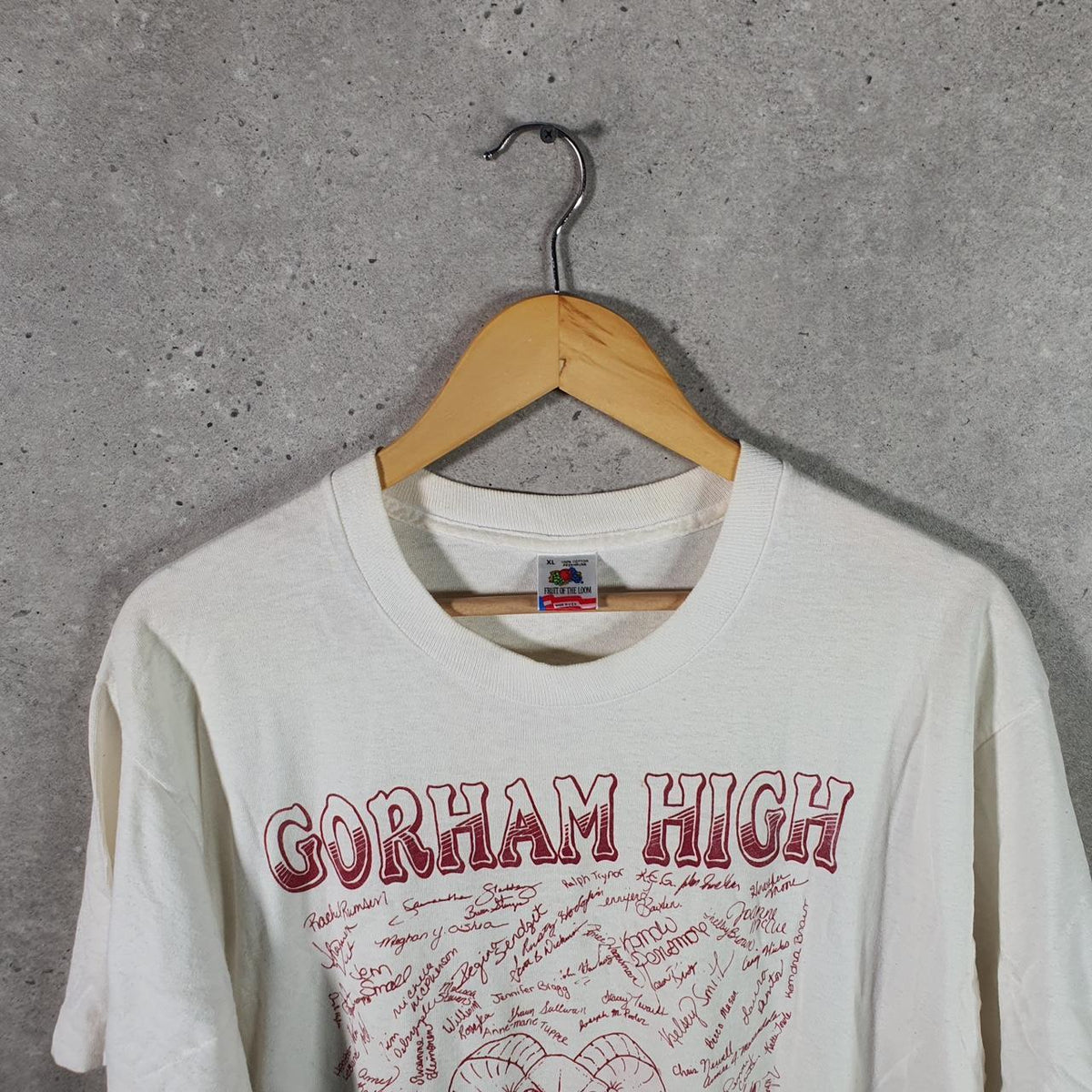 Vintage Fruit of the Loom Gorham Hugh School 1990 Single Stitch T Shirt Men’s XL White Big Fish Vintage