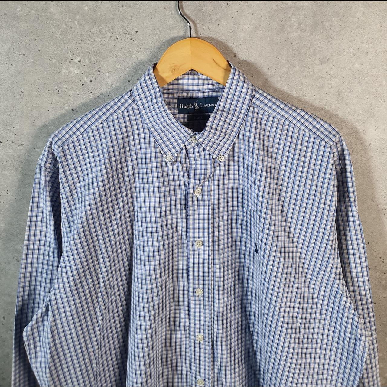 Vintage Ralph Lauren Button Down Shirt Men’s Large Blue Blake Checkered Pony Casual C8486