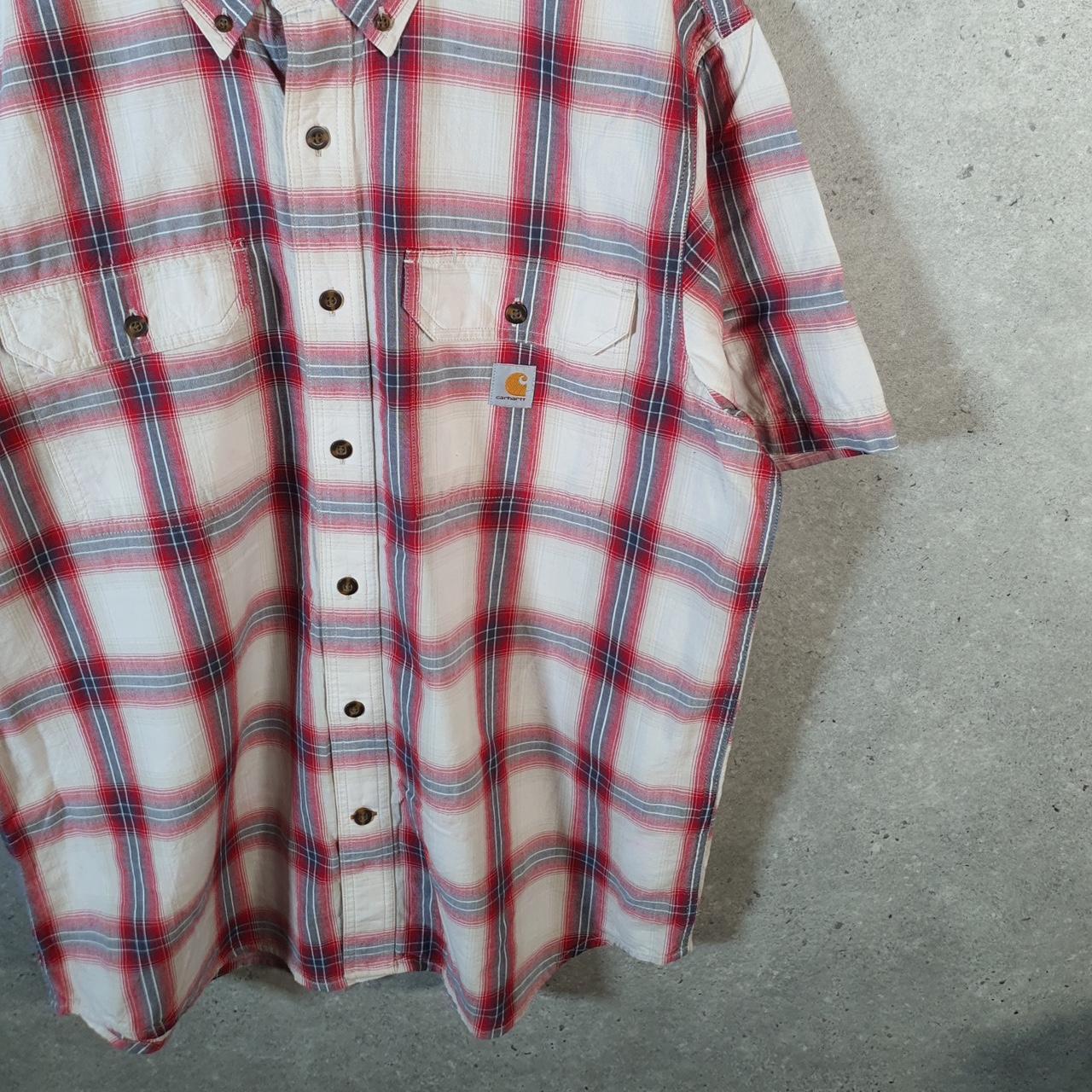 Vintage Carhartt Shirt Button Down Mens Large Red Checkered Short Sleeve Utility Loose
