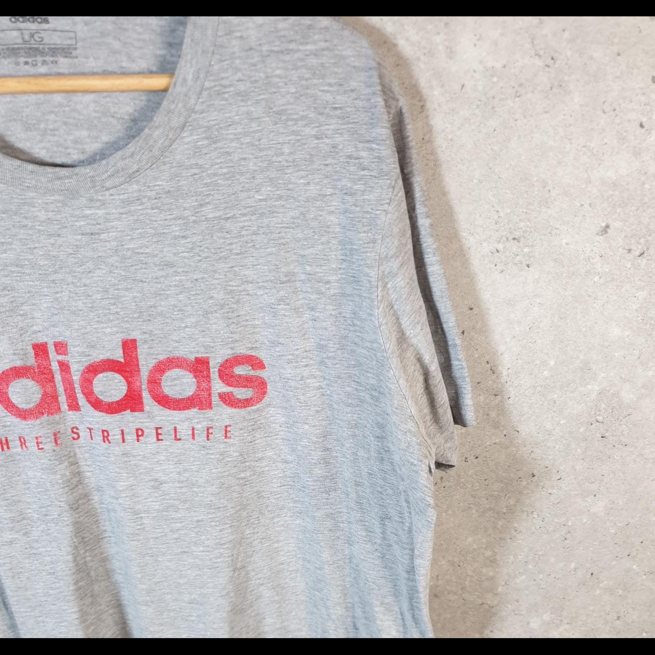 Vintage Adidas Spellout T Shirt Men’s Large Grey Three Stripes Logo Athletic