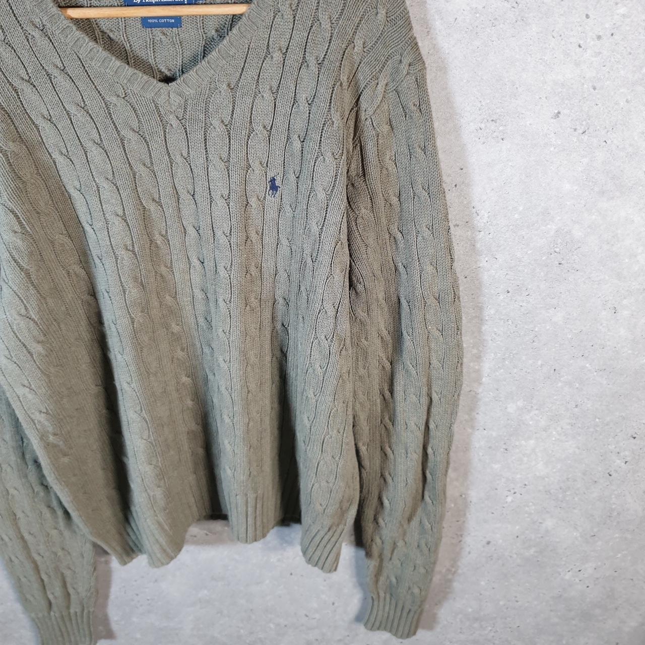 Vintage Ralph Lauren Polo Cable Knit Sweatshirt Men’s Large Grey Cotton Pullover Pony