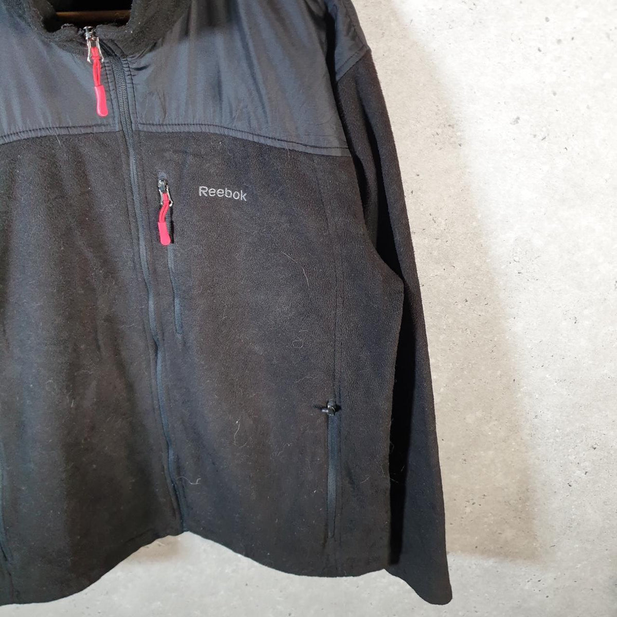Reebok Full Zip Fleece Sweatshirt Mens Medium Black Embroidered Logo