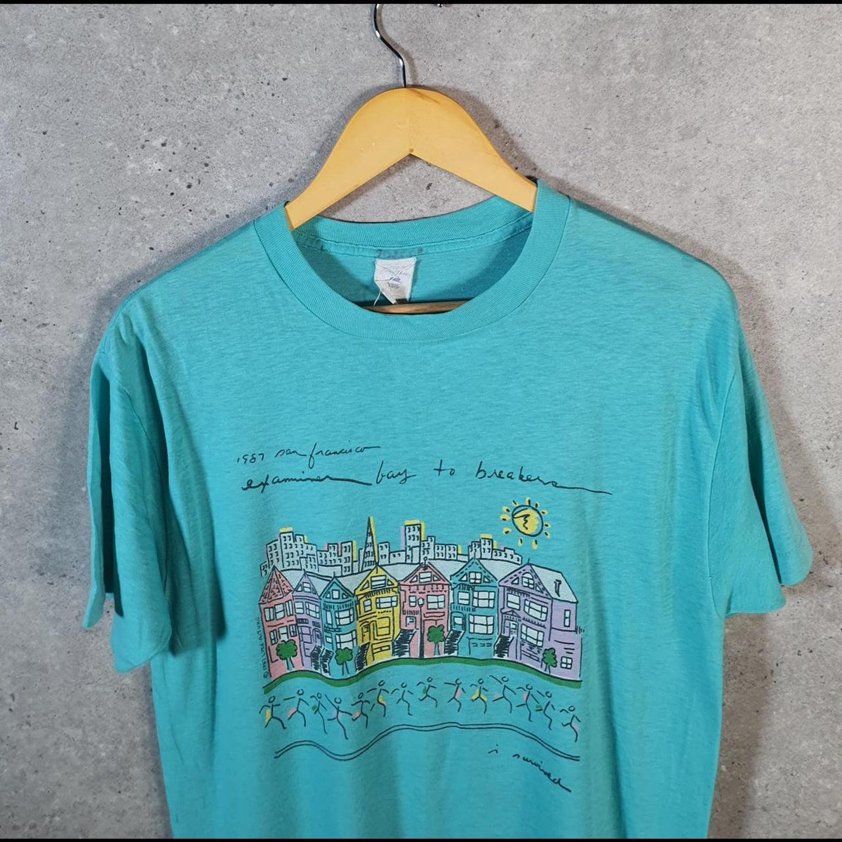 Vintage Bay To breakers San Fransisco 1987 USA Single Stitch T Shirt Men’s Medium Blue C8874