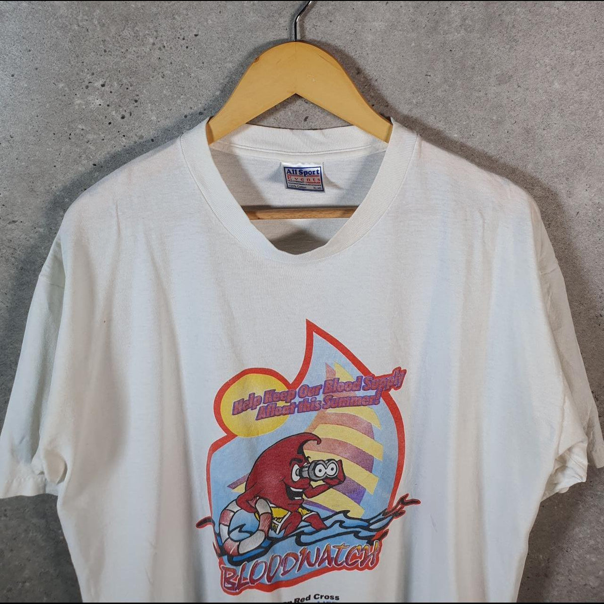 Vintage AllSport Blood Watch Red Cross USA 90s Single Stitch T Shirt Men’s XL White