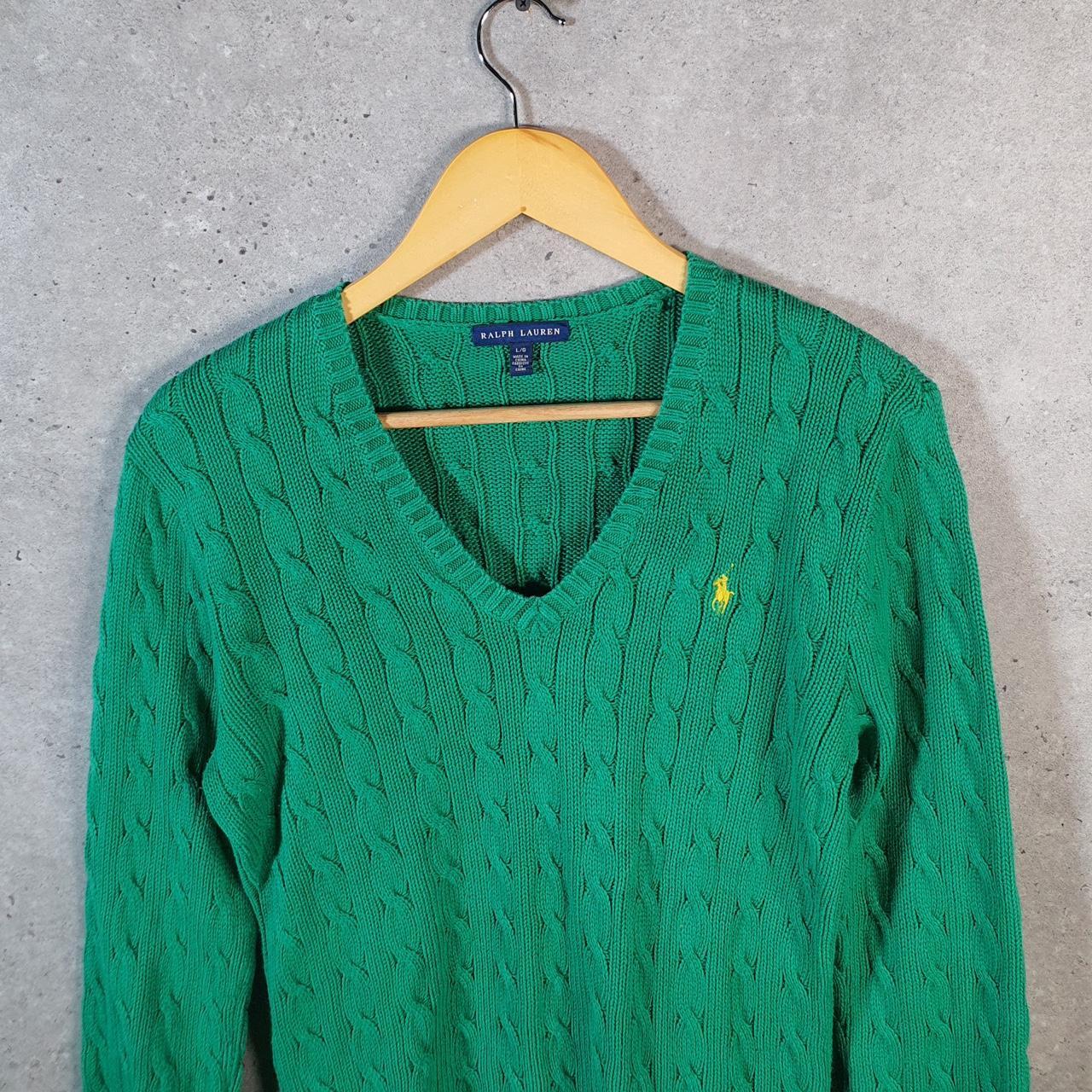 Vintage Ralph Lauren Polo Cable Knit Heavyweight Sweatshirt Womens Large Green Pony C8856