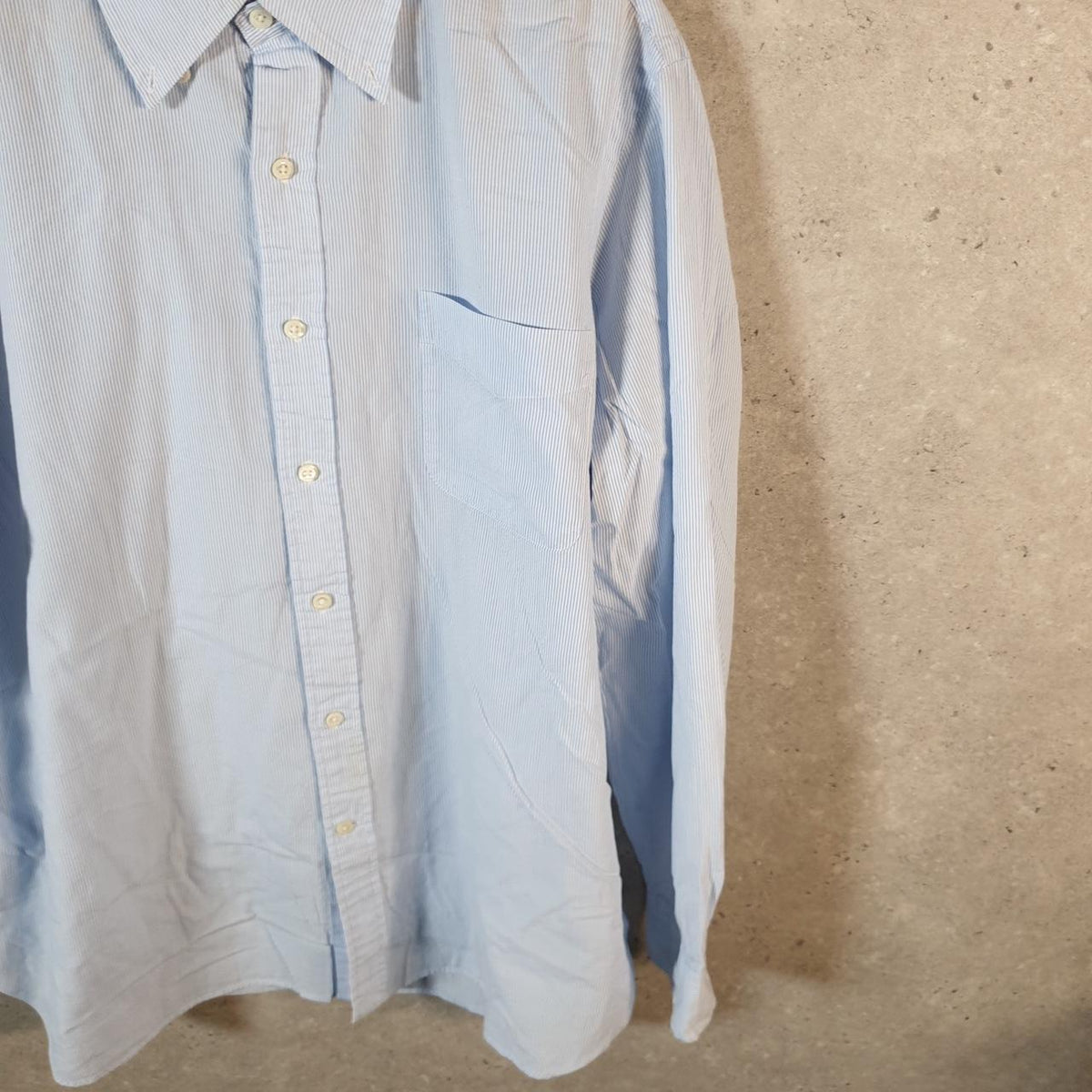 Vintage Ralph Lauren Button Down Shirt Men’s XL Blue Striped Custom Fit Cotton Pocket