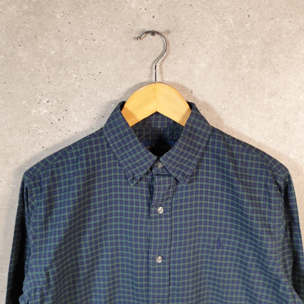 Vintage Ralph Lauren Button Down Shirt Men’s Small Blue Checkered Fit Pony Cotton Big Fish Vintage