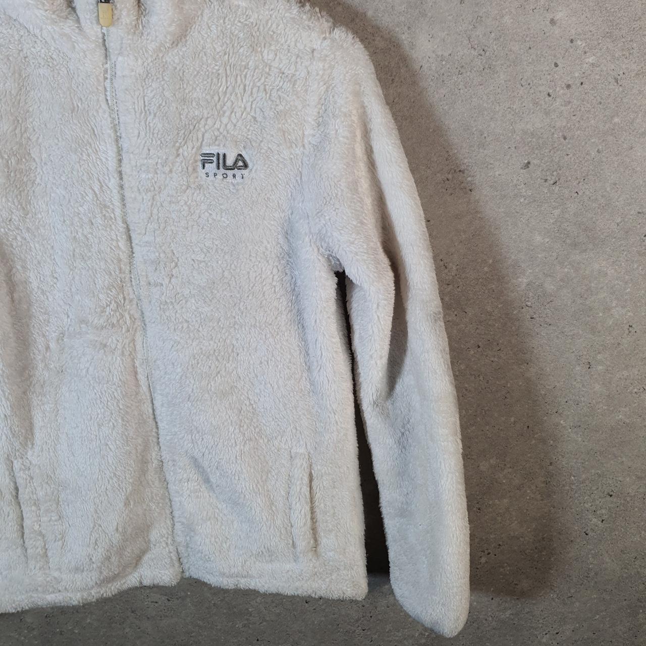 Vintage Fila Full Zip Fleece Sweatshirt Womens Medium Cream Embroidered Logo