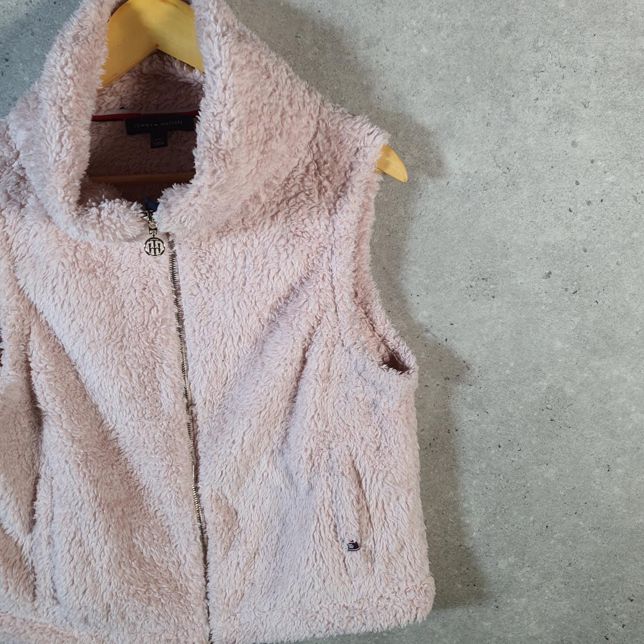 Vintage Tommy Hilfiger Full Zip Fleece Gilet Womens Large Pink Spellout Logo Winter