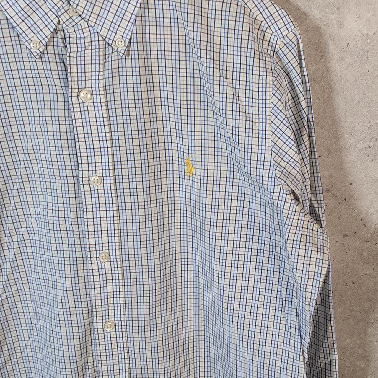 Vintage Ralph Lauren Button Down Shirt Mens Medium Blue Checkered Cotton Pony