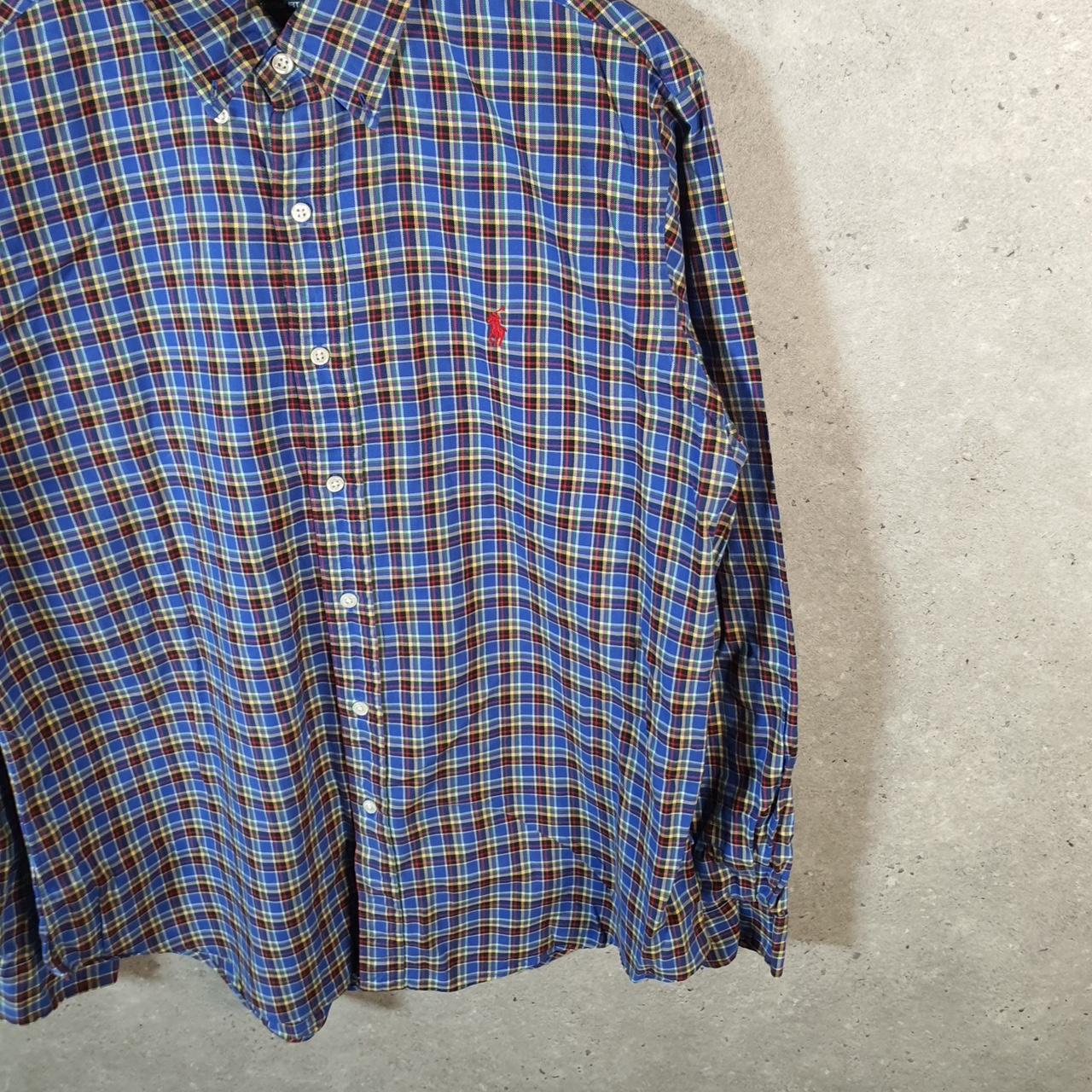 Vintage Ralph Lauren Button Down Shirt Men’s Large Blue Checkered Custom Fit Pony