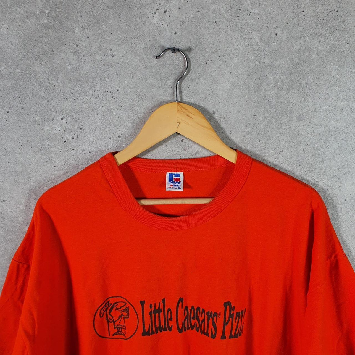 Vintage Russell Athletic Little Caesars Pizza USA Single Stitch T Shirt Men’s XL Red Big Fish Vintage