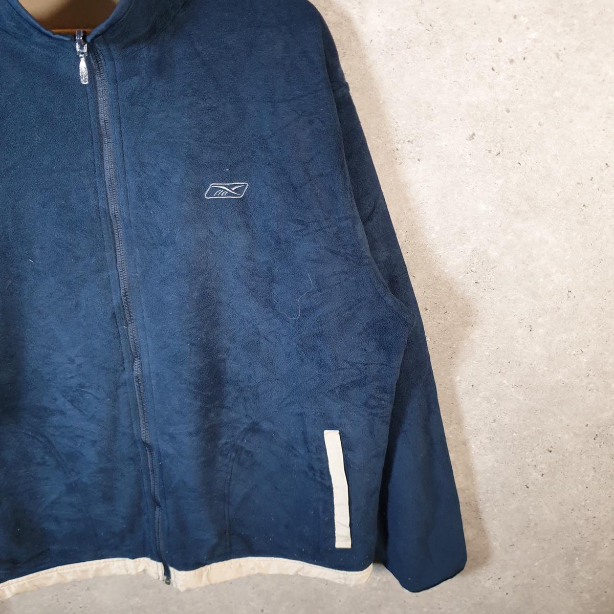 Vintage Reebok Full Zip Fleece Sweatshirt Mens XL Navy Blue Logo Winter