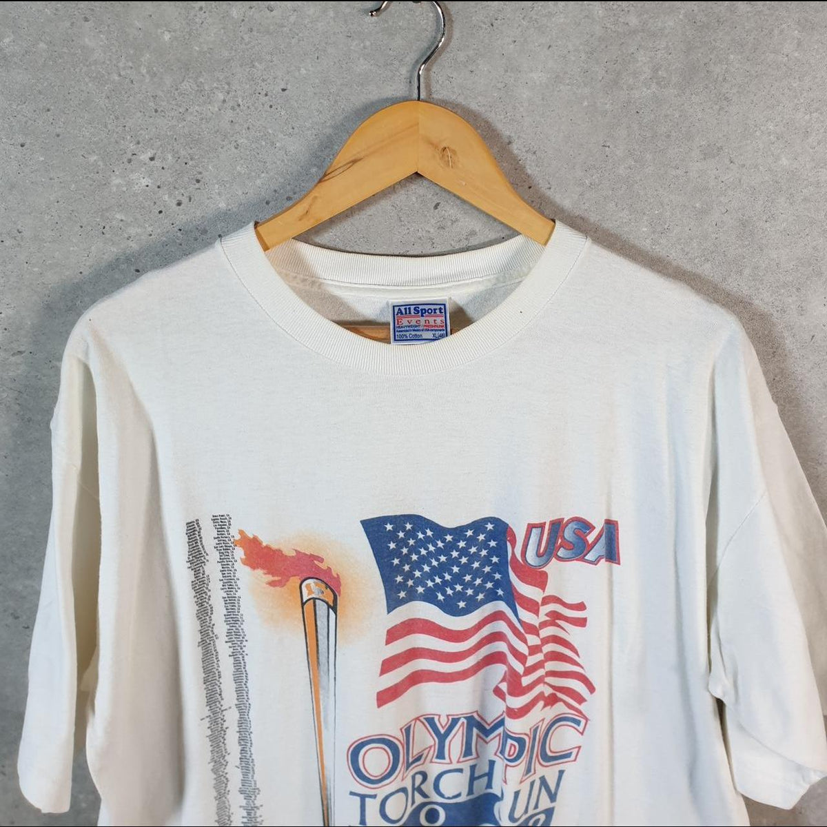 Vintage AllSport 2002 Olympic Torch Winter Games USA Single Stitch T Shirt Men’s XL White C8369