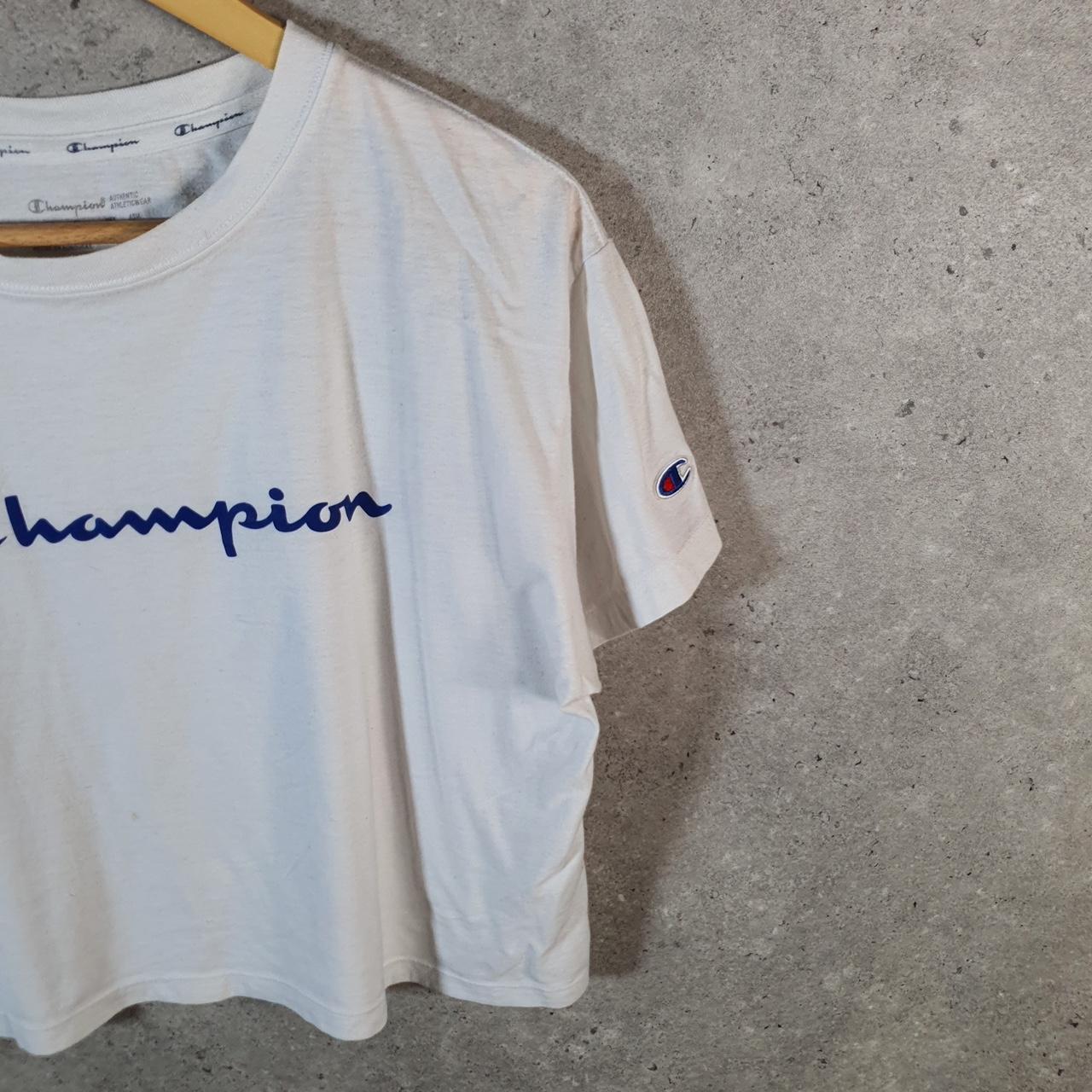 Vintage Champion Spellout Logo Cropped T Shirt Womens Medium White Athletic C9845