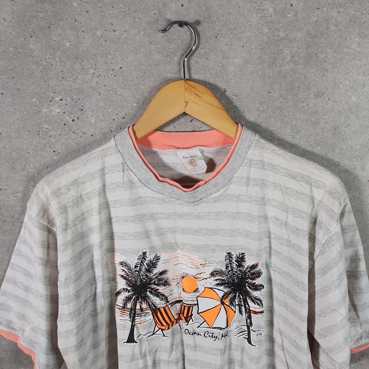 Vintage Ocean City Maryland Beach Palm Trees 90s USA Single Stitch T Shirt Womens Small Grey
