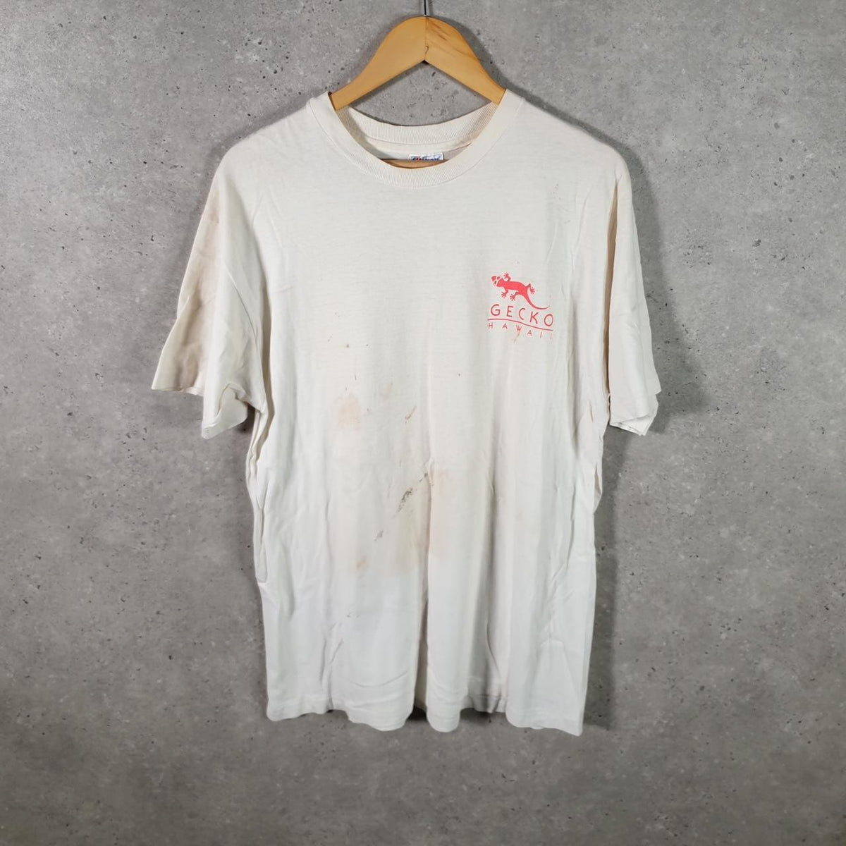 Vintage Hanes Beefy Gecko Hawaii USA 90s Single Stitch T Shirt Men’s Large White Big Fish Vintage