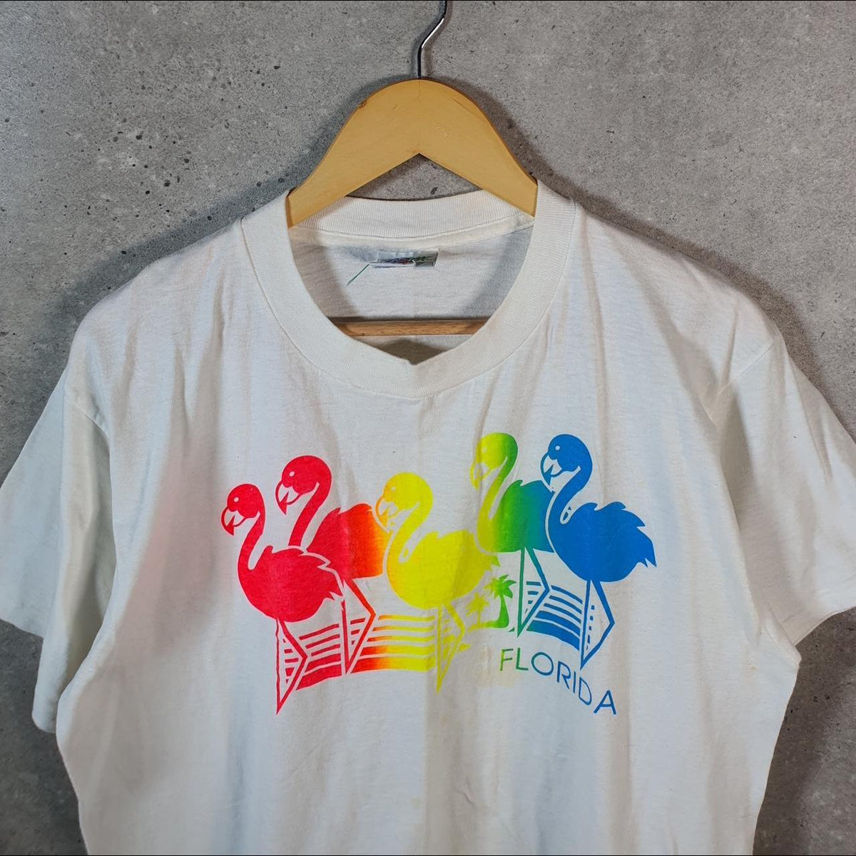 Vintage Caribbean Surf Florida Flamingo 90s USA Single Stitch T Shirt Men’s Large White
