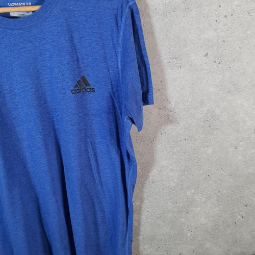 Vintage Adidas Ultimate 2.0 T Shirt Men’s Large Blue Three Stripes Logo Athletic