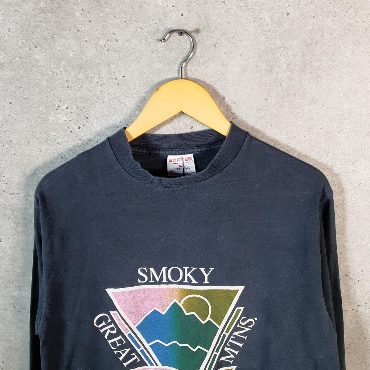 Vintage Sof Tee TeeJays Smoky Cherokee USA 90s Single Stitch T Shirt Men’s Large Black C9369