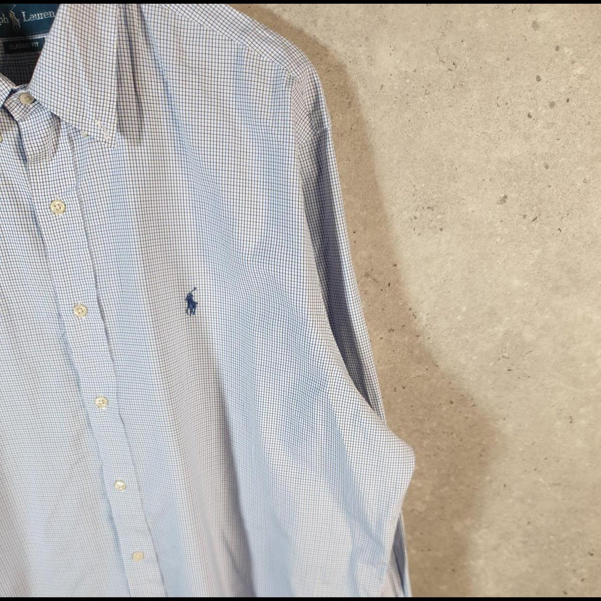 Vintage Ralph Lauren Button Down Shirt Men’s XL Blue Checkered Classic Fit Cotton Pony