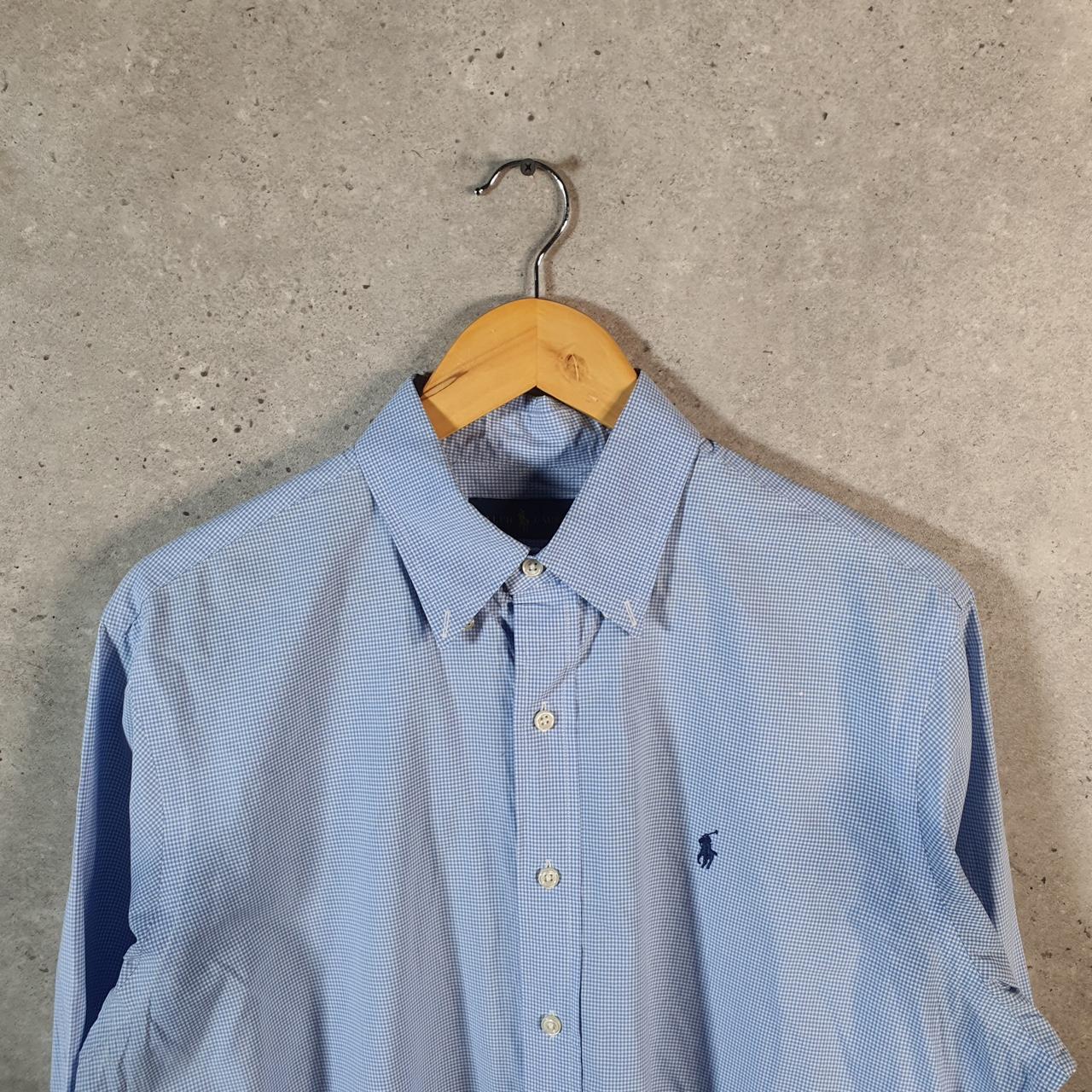 Vintage Ralph Lauren Button Down Shirt Men’s Large Blue Checkered Custom Cotton Pony Casual Big Fish Vintage