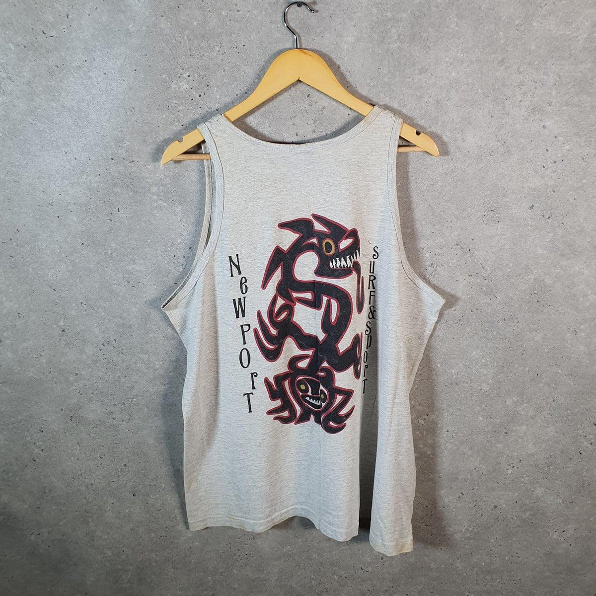 Vintage Newport Surf & Sport Dragon 90s USA Single Stitch Vest Men’s XL Grey