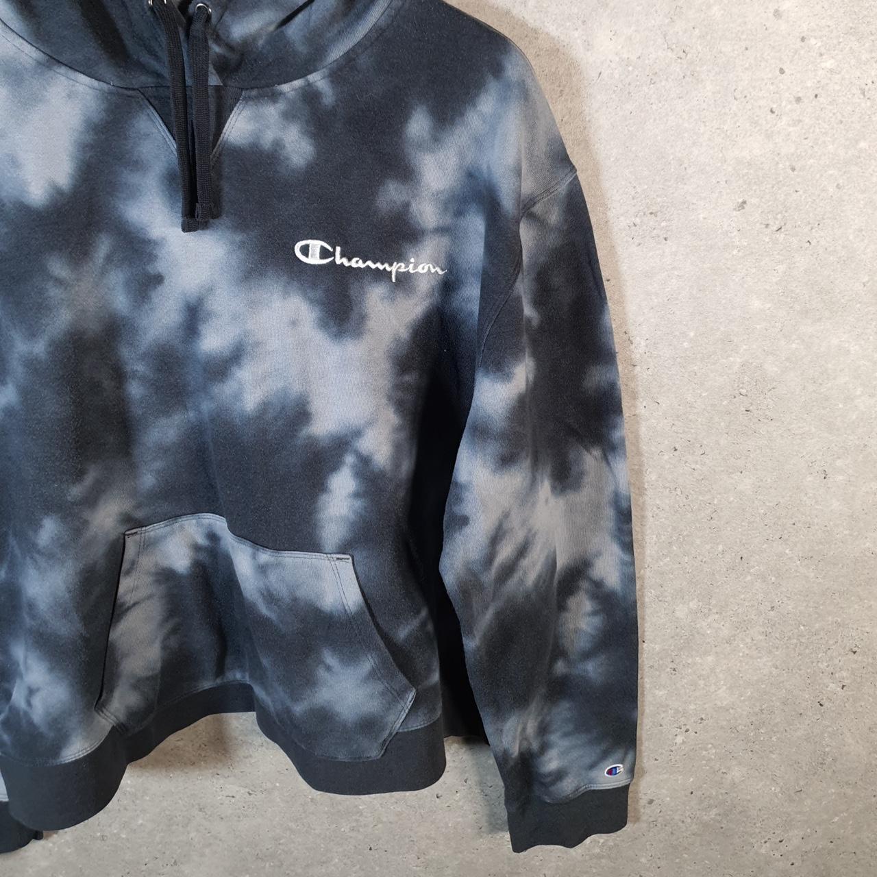 Vintage Champion Hoodie Womens 2XL Grey Tie Dye USA Pullover Spellout Logo