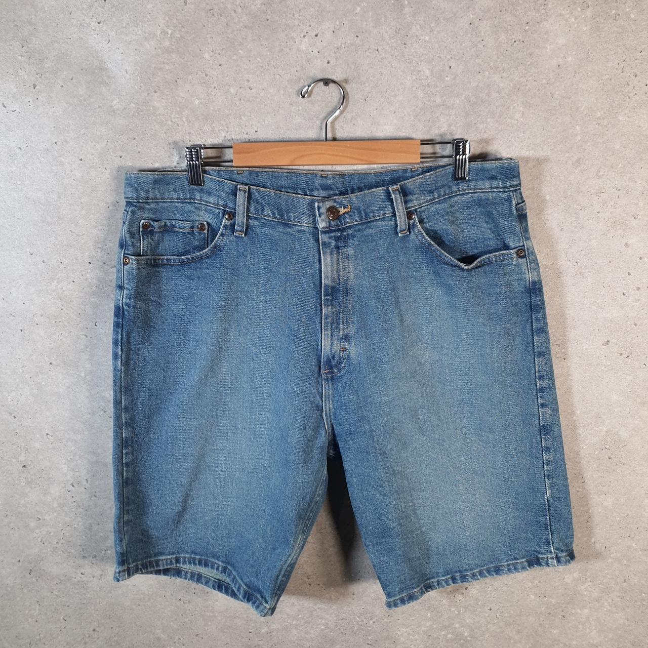 Vintage Wrangler Denim Shorts Jorts Cargo Men’s W38 Relaxed Blue Baggy Cotton