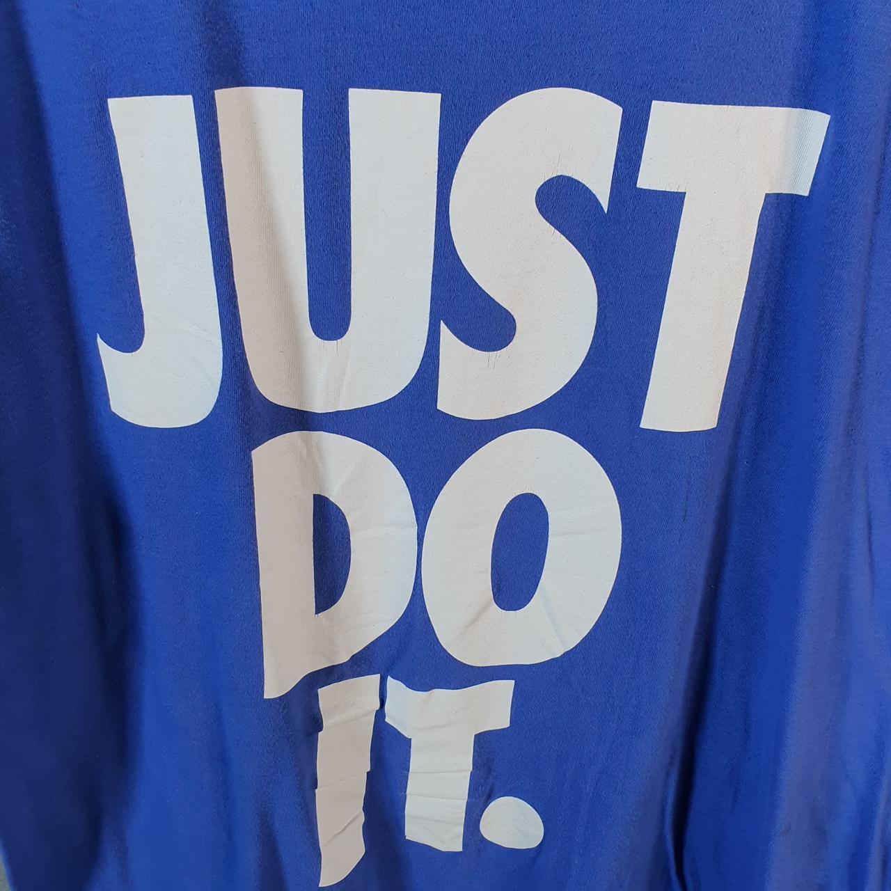 Vintage Nike Just Do It Spellout T Shirt Men’s Medium Blue Logo Swoosh Athletic