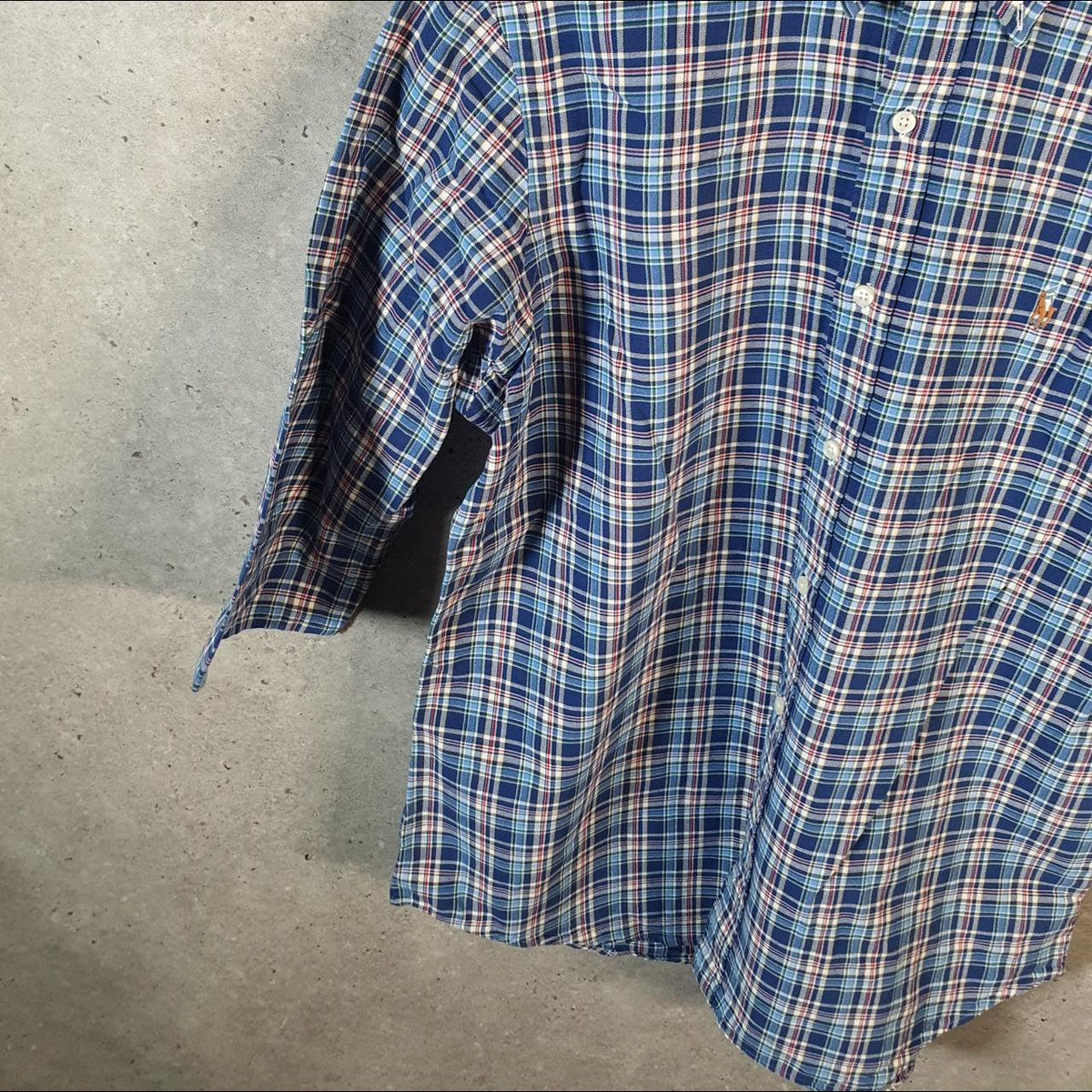 Vintage Ralph Lauren Button Down Shirt Men’s Large Blue Classic Fit Checkered Cotton Pony
