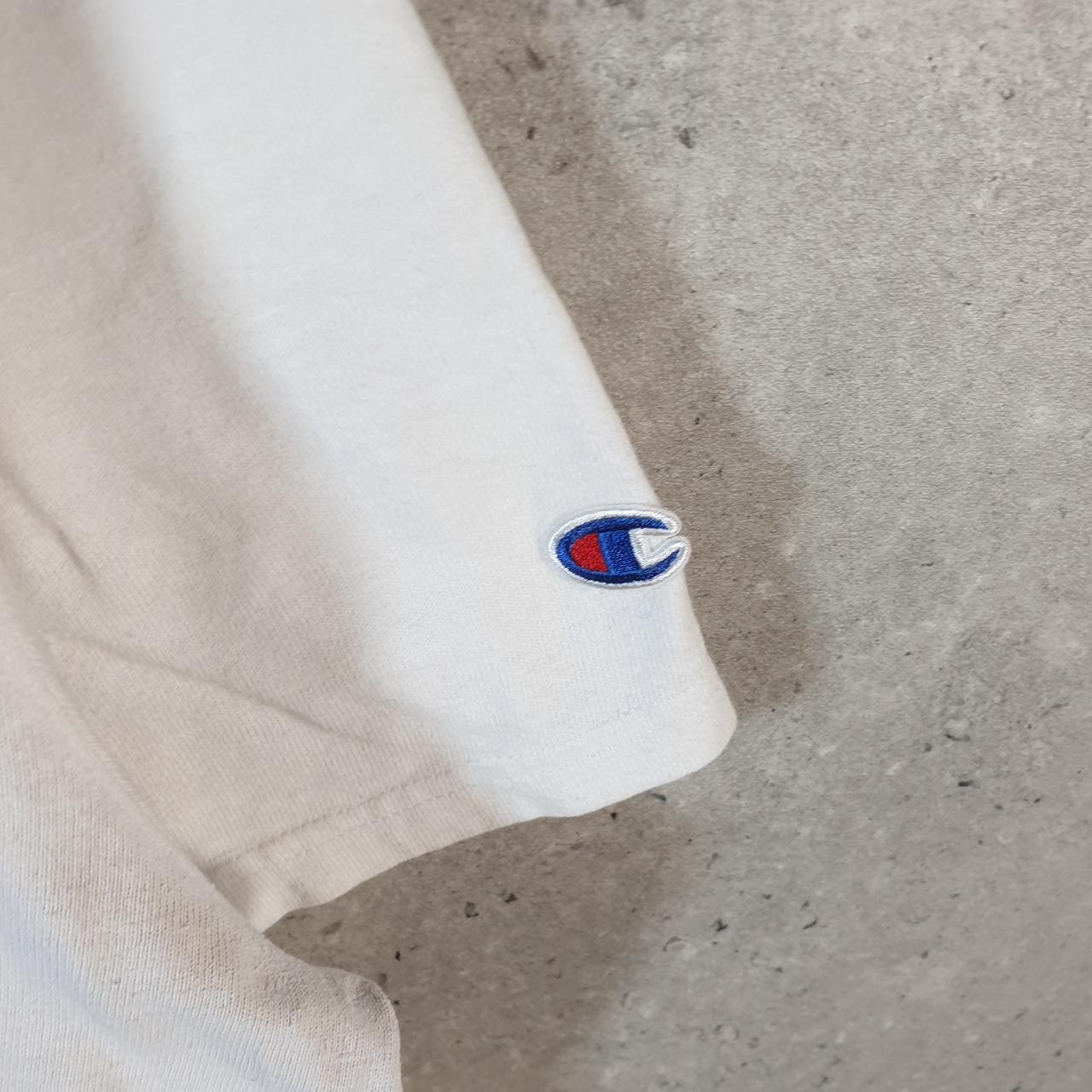 Vintage Champion Spellout Embroidered T Shirt Men’s Large White Casual Blank Athletic