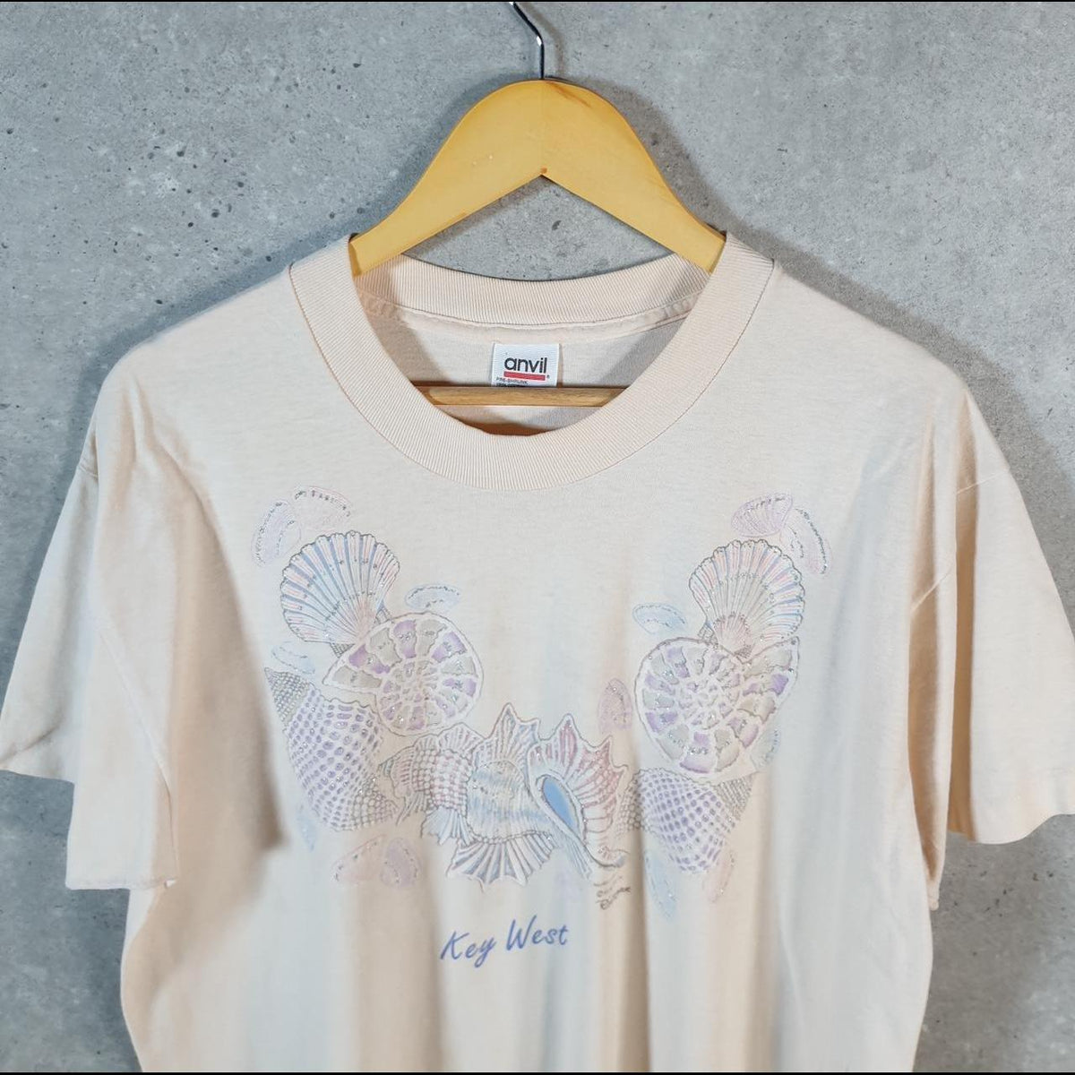 Vintage Anvil Key West Sea Shells 90s USA Single Stitch T Shirt Men’s Large Brown C8813