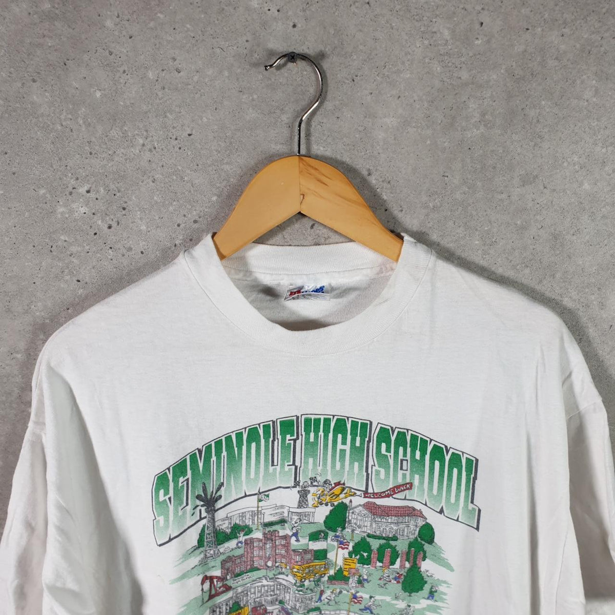 Vintage Hanes Beefy Florida High School USA 90s Single Stitch T Shirt Men’s XL White Big Fish Vintage