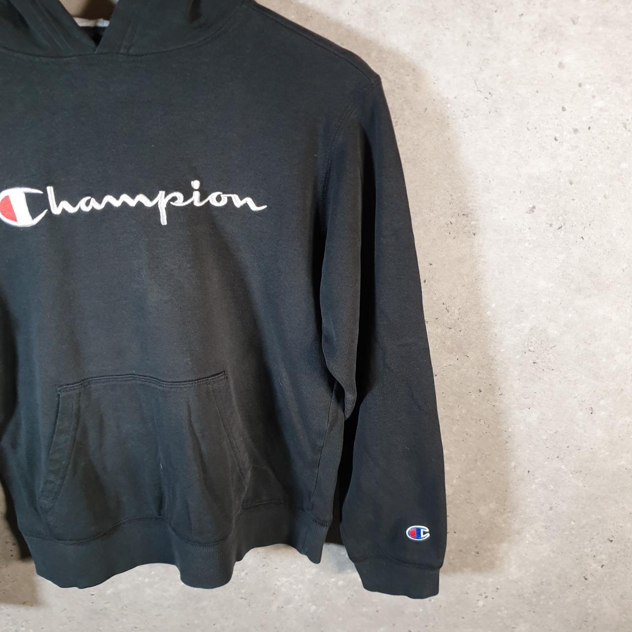 Vintage Champion Hoodie Womens Large Black Spellout Logo Pullover