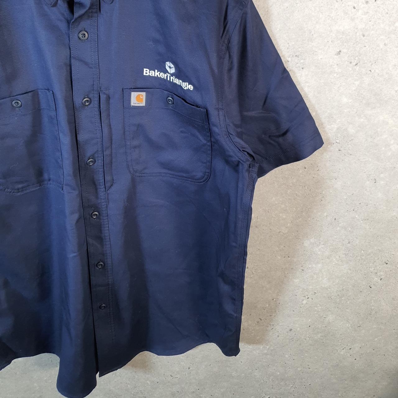 Vintage Carhartt Shirt Button Down Mens Large Navy Blue Short Sleeve Utility Relaxed Fit