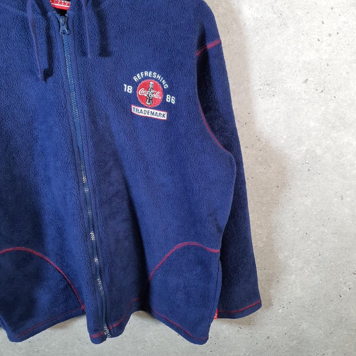 Coca Cola Bottle Fleece Full zip Hoodie Womens Medium Blue Embroidered Logo