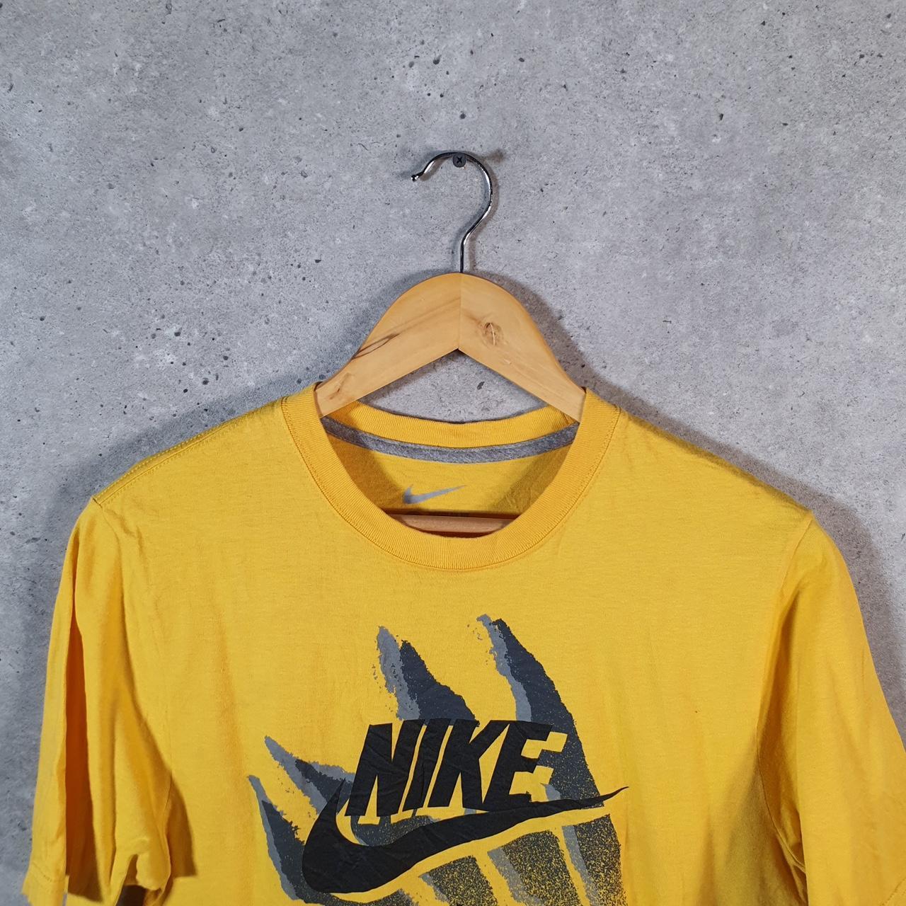 Vintage Nike Club T Shirt Men’s Small Yellow Printed Single Swoosh Logo Athletic Big Fish Vintage