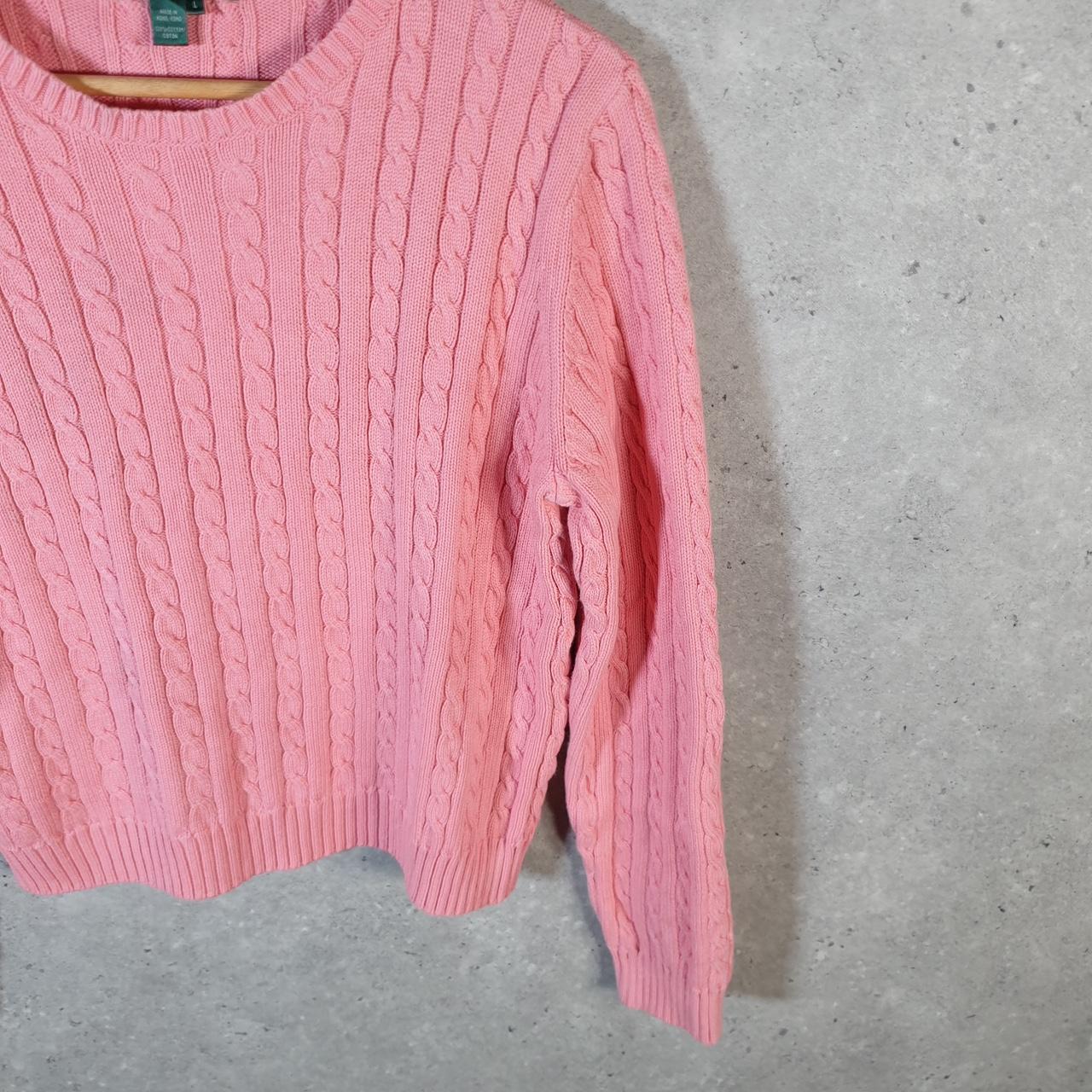 Vintage Ralph Lauren Polo Cable Knit Sweater Womens Large Pink Cotton Pullover